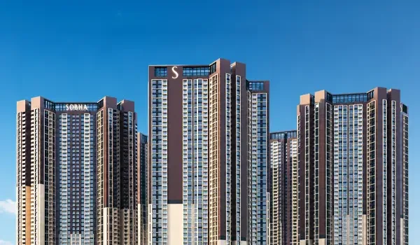 Tower elevations of the Sobha Seinna residential development showing the planned B+G+32 apartment blocks